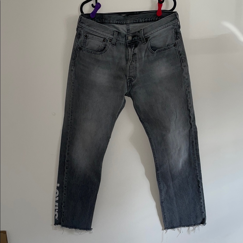 Levi's 501 Gray Straight Jeans with Raw Hem
